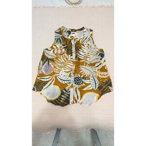 C&C California 100% Linen Floral Print Sleeveless Blouse Shirt M Medium